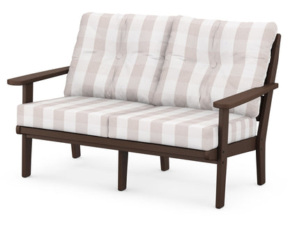 POLYWOOD® Lakeside Deep Seating Loveseat in Mahogany / Buffalo Plaid Dune Burlap