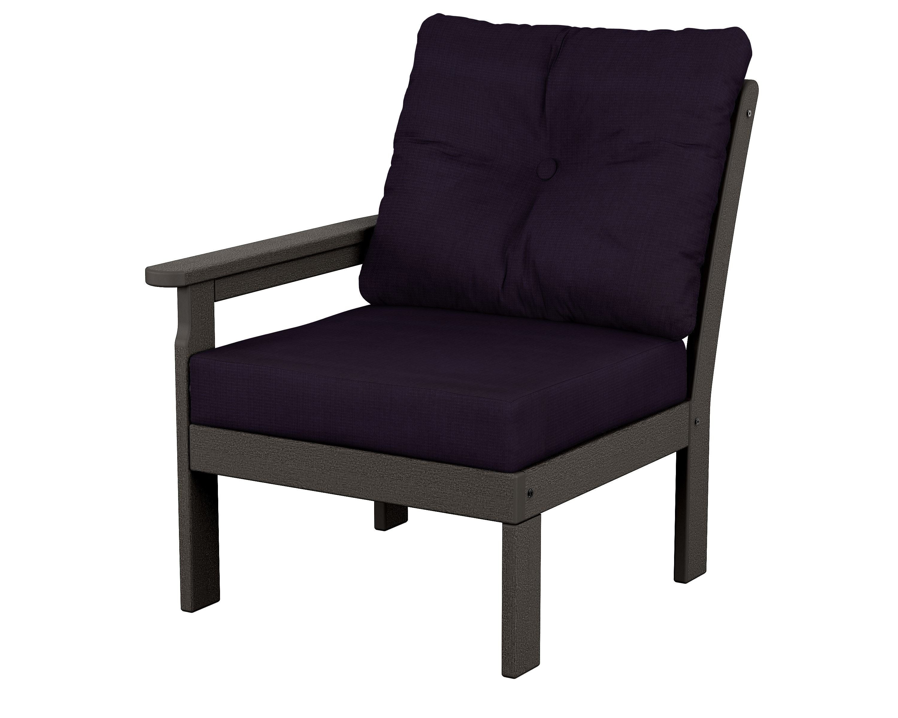 POLYWOOD® Vineyard Modular Left Arm Chair in Vintage Coffee / Navy Linen