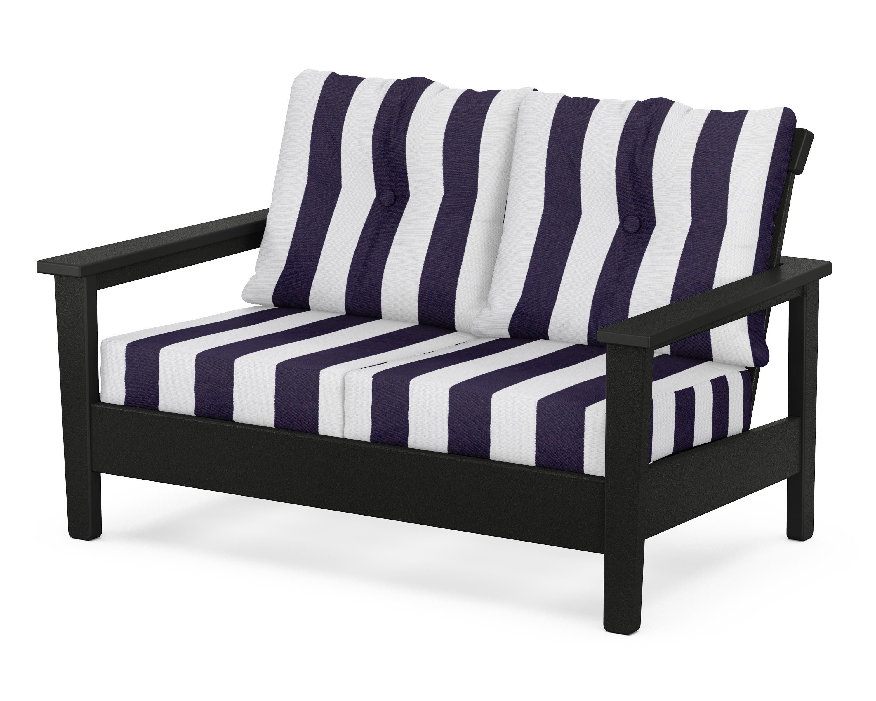 POLYWOOD® Prescott Deep Seating Loveseat in Black / Cabana Stripe Navy