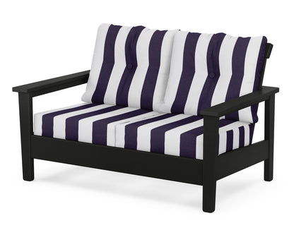 POLYWOOD® Prescott Deep Seating Loveseat in Black / Cabana Stripe Navy
