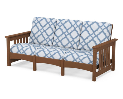 POLYWOOD® Club Mission Sofa in Teak / Trellis Sky Blue