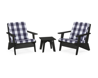 POLYWOOD® Riviera Modern Lounge 3-Piece Set in Black / Buffalo Plaid Navy