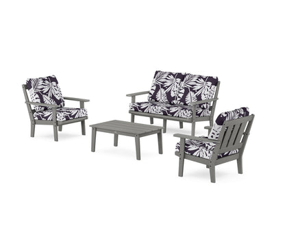 POLYWOOD® Oxford 4-Piece Deep Seating Set with Loveseat in Slate Grey / Leaf Navy