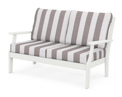 POLYWOOD® Braxton Deep Seating Loveseat in Vintage White / Cabana Stripe Grey Mist