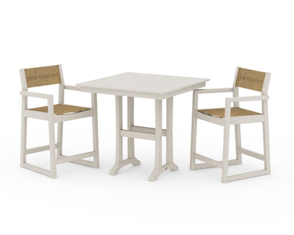 POLYWOOD® EDGE Sling Arm Chair 3-Piece Farmhouse Counter Set with Trestle Legs in Sand / Burlap Sling