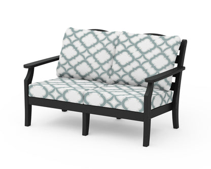 Draper James™ by  POLYWOOD® Savannah Deep Seating Loveseat in Black / Trellis Glacier Spa