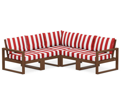 POLYWOOD® EDGE 5-Piece Modular Deep Seating Set in Teak / Cabana Stripe Crimson