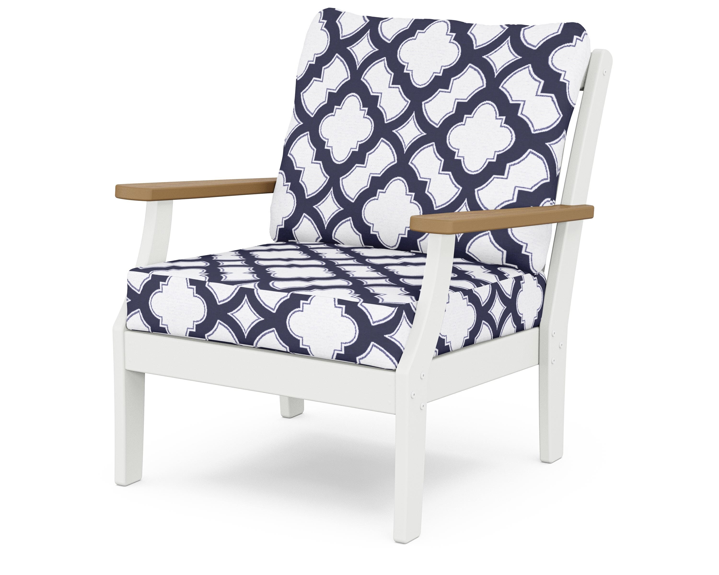 POLYWOOD® Braxton Deep Seating Chair in White / Natural / Trellis Navy