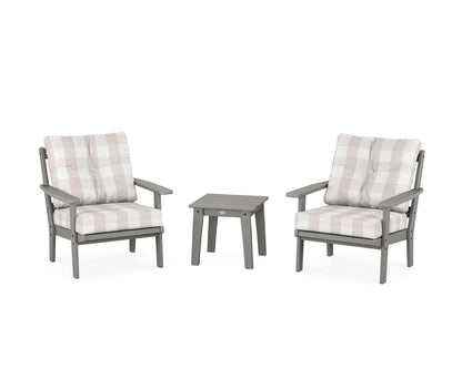 POLYWOOD® Prairie 3-Piece Deep Seating Set in Slate Grey / Buffalo Plaid Dune Burlap