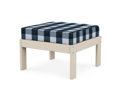 POLYWOOD® Vineyard Modular Ottoman in Sand / Buffalo Plaid Marine Indigo