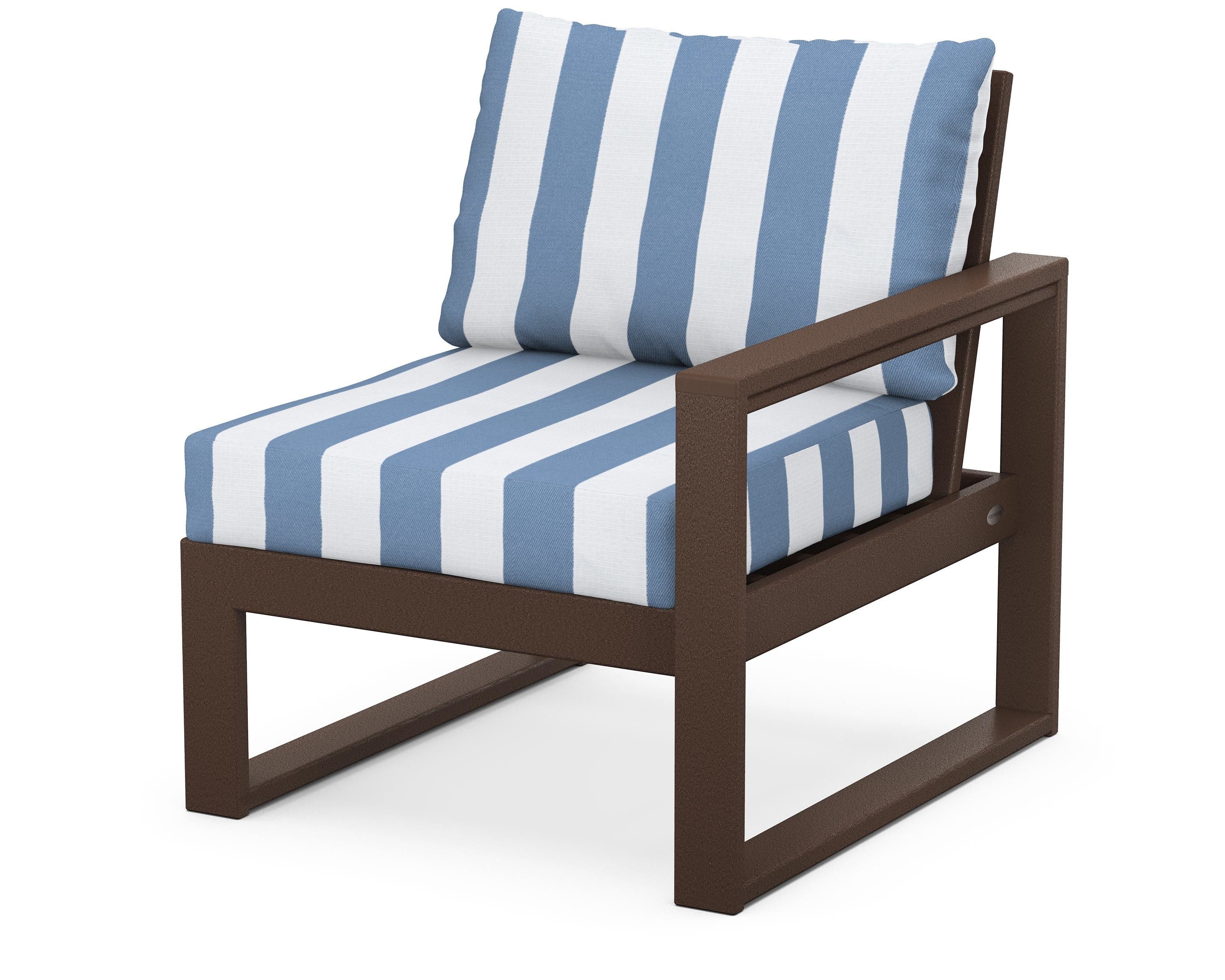 POLYWOOD® EDGE Modular Right Arm Chair in Mahogany / Cabana Stripe Sky Blue