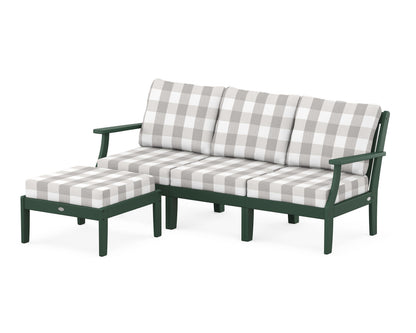 POLYWOOD® Braxton Modular 4-Piece Deep Seating Set with Ottoman in Green / Buffalo Plaid Grey Mist