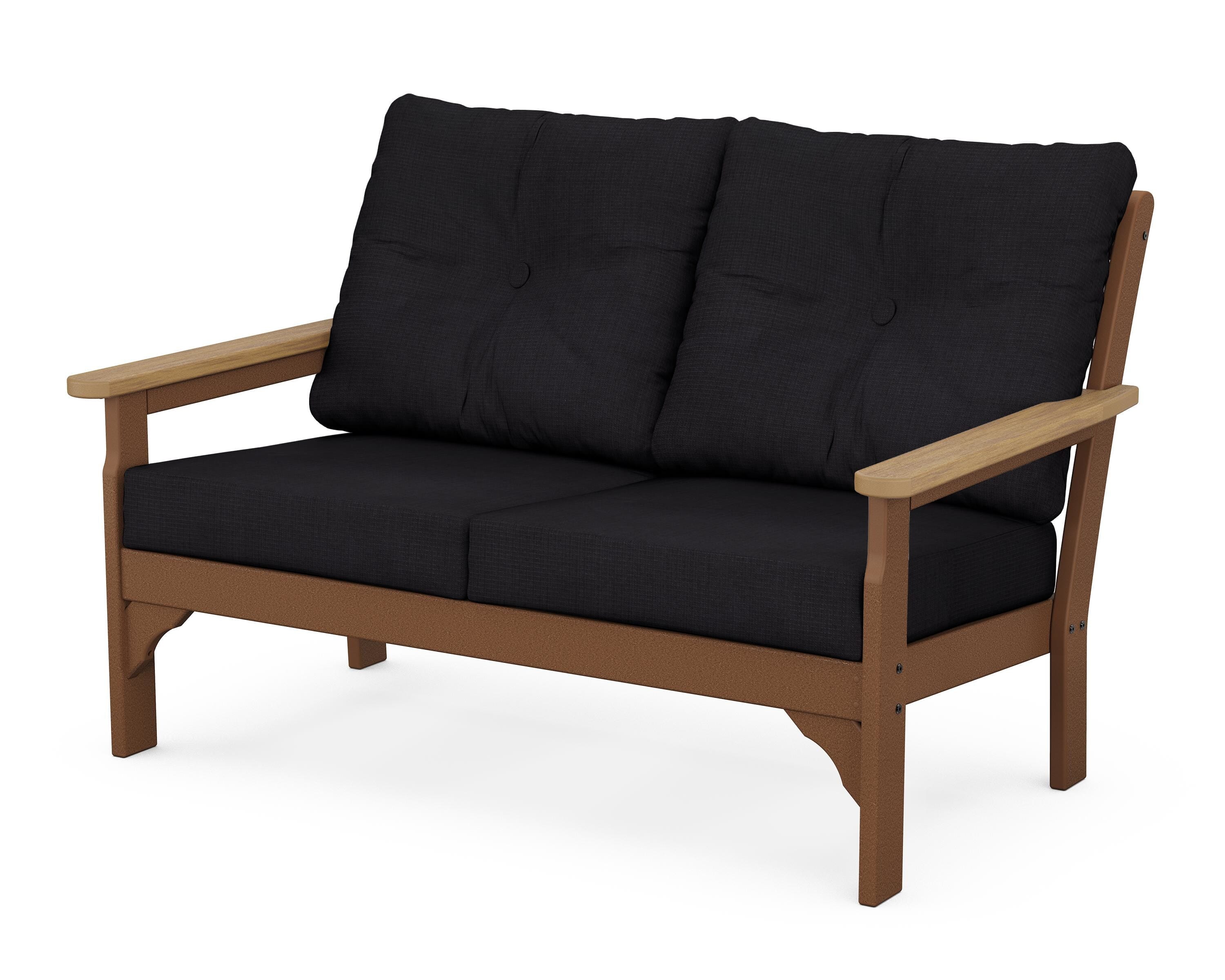 POLYWOOD® Vineyard Deep Seating Loveseat in Teak / Natural / Midnight Linen