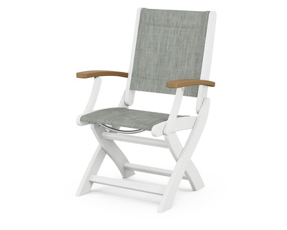 POLYWOOD® Coastal Folding Chair in White / Natural / Birch Sling