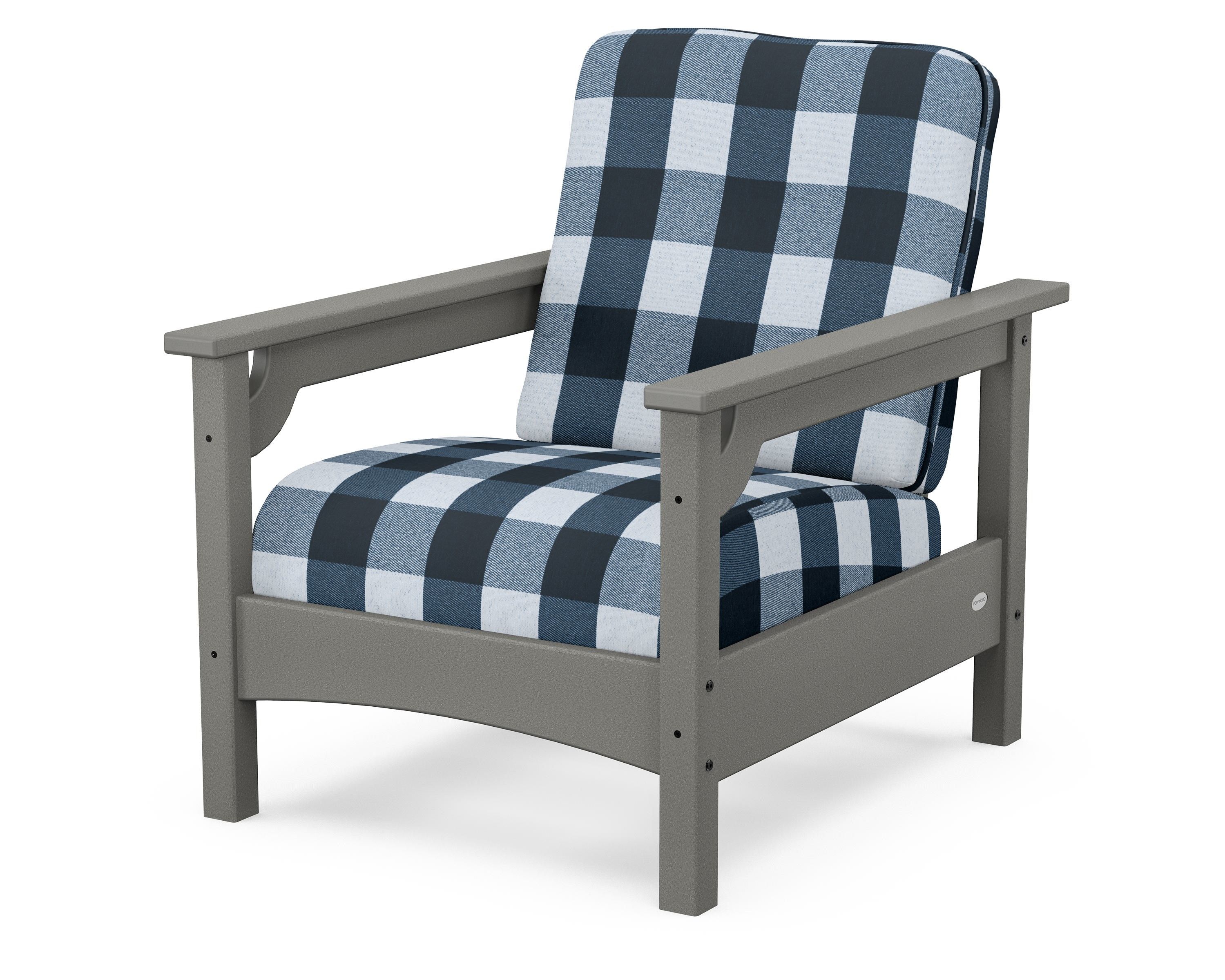 POLYWOOD® Club Chair in Slate Grey / Buffalo Plaid Marine Indigo