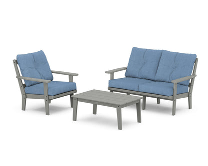 POLYWOOD® Prairie 3-Piece Deep Seating Set with Loveseat in Slate Grey / Sky Blue