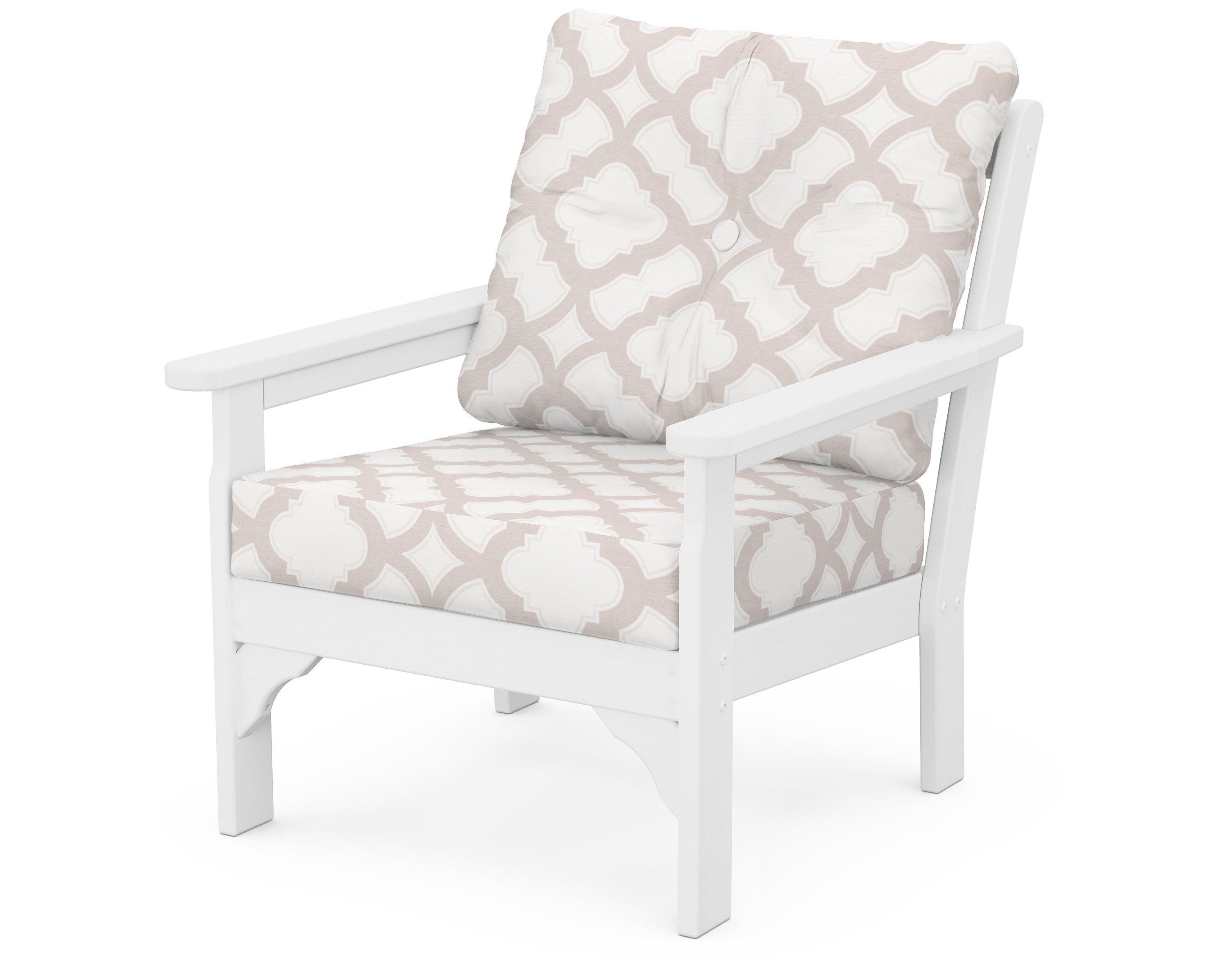 POLYWOOD® Vineyard Deep Seating Chair in White / Trellis Dune Burlap