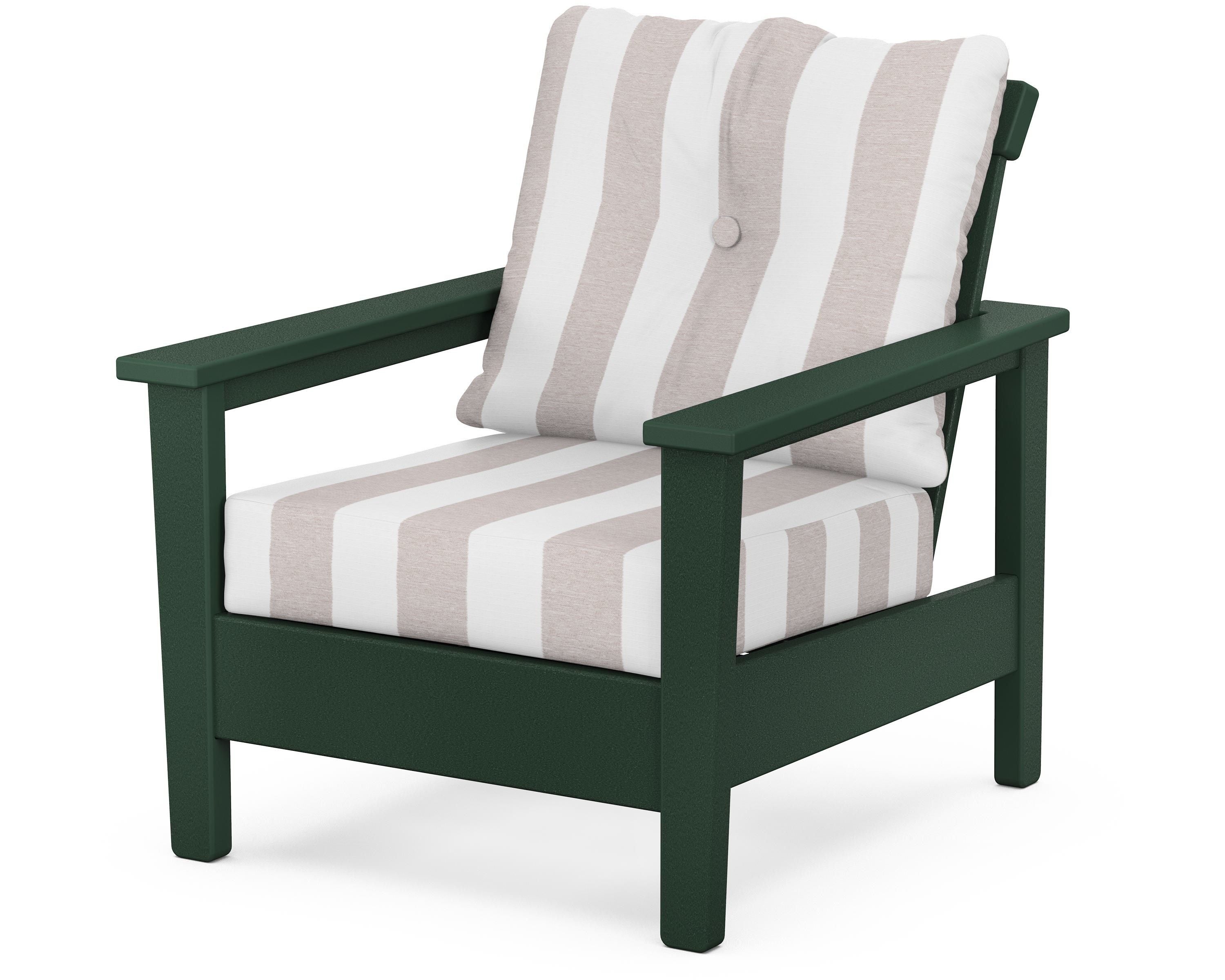 POLYWOOD® Prescott Deep Seating Chair in Green / Cabana Stripe Dune Burlap