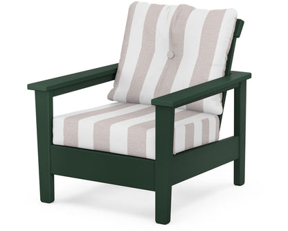 POLYWOOD® Prescott Deep Seating Chair in Green / Cabana Stripe Dune Burlap