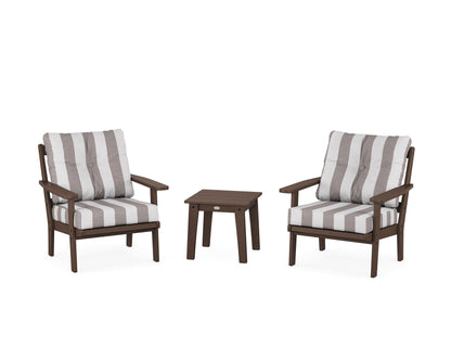 POLYWOOD® Oxford 3-Piece Deep Seating Set in Mahogany / Cabana Stripe Grey Mist