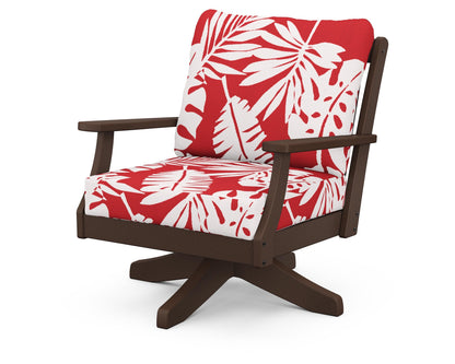 POLYWOOD® Braxton Deep Seating Swivel Chair in Mahogany / Leaf Crimson