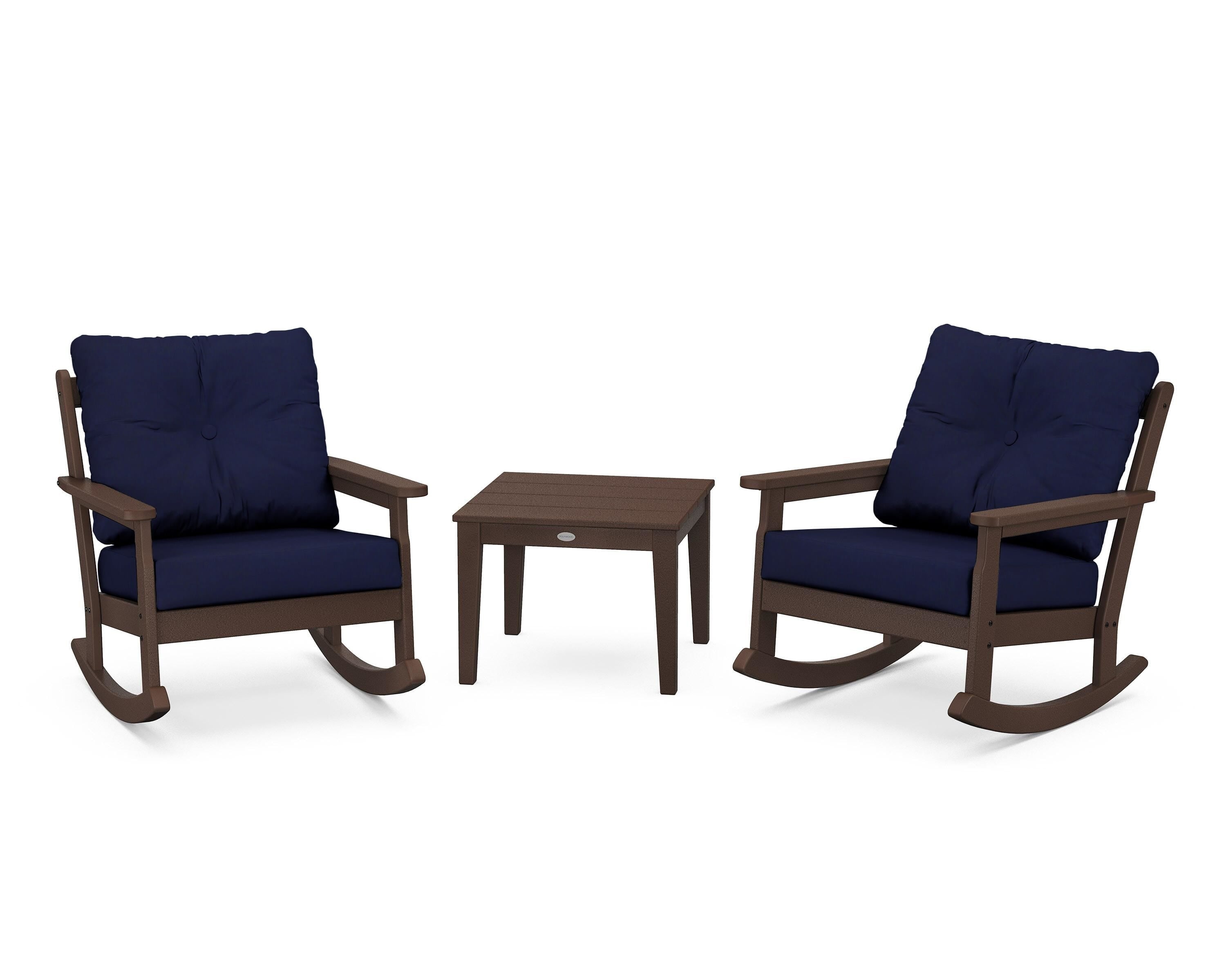 POLYWOOD® Vineyard 3-Piece Deep Seating Rocker Set in Mahogany / Navy