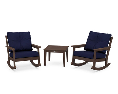 POLYWOOD® Vineyard 3-Piece Deep Seating Rocker Set in Mahogany / Navy