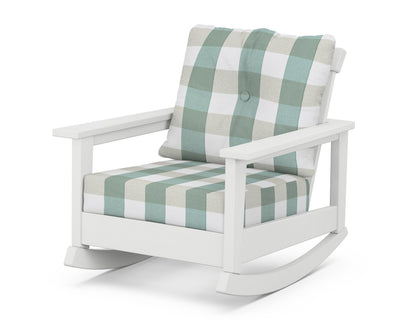 POLYWOOD® Prescott Deep Seating Rocking Chair in White / Buffalo Plaid Glacier Spa