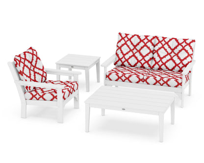 POLYWOOD® Vineyard 4-Piece Deep Seating Set in White / Trellis Crimson
