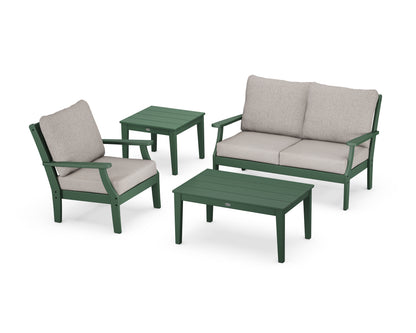 POLYWOOD® Braxton 4-Piece Deep Seating Set in Green / Weathered Tweed