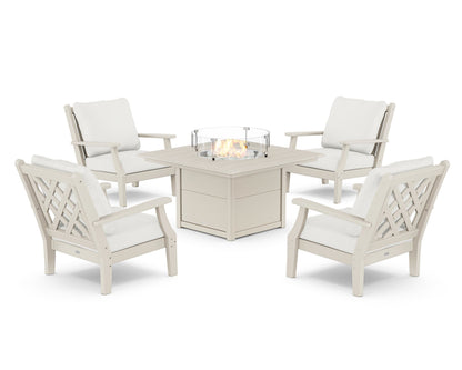 Country Living Wovendale 5-Piece Deep Seating Set with Fire Pit Table in Sand / Natural Linen