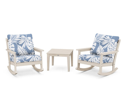 POLYWOOD® Vineyard 3-Piece Deep Seating Rocker Set in Sand / Leaf Sky Blue
