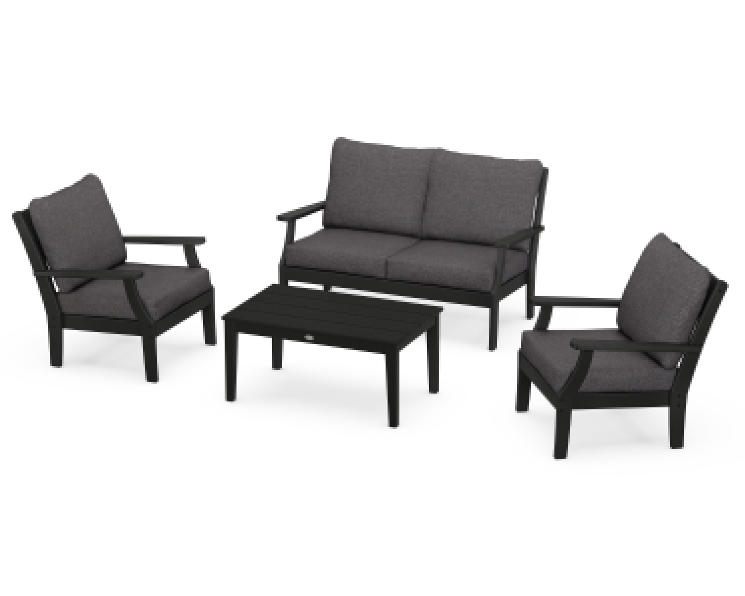 POLYWOOD® Braxton 4-Piece Deep Seating Chair Set in Black / Ash Charcoal