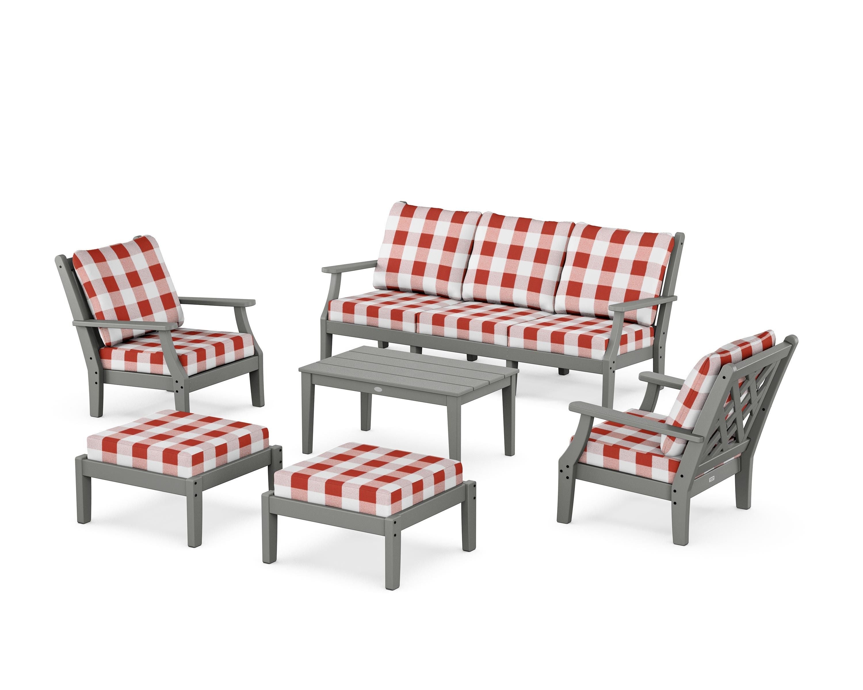Country Living Wovendale 6-Piece Lounge Sofa Set in Slate Grey / Buffalo Plaid Crimson
