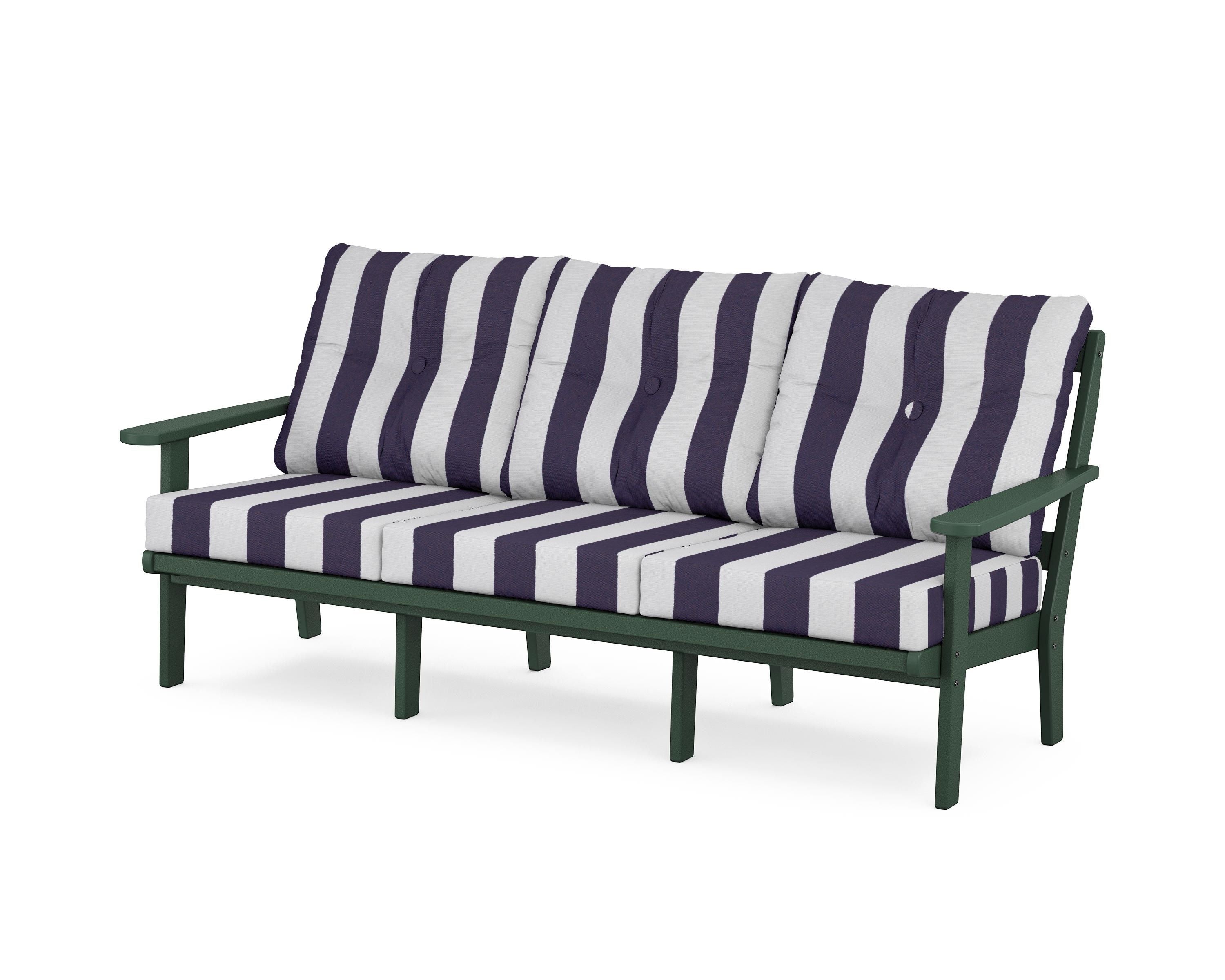 POLYWOOD® Mission Deep Seating Sofa in Green / Cabana Stripe Navy
