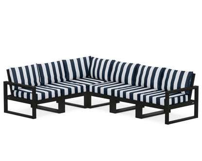 POLYWOOD® EDGE 6-Piece Modular Deep Seating Set in Black / Cabana Stripe Marine Indigo