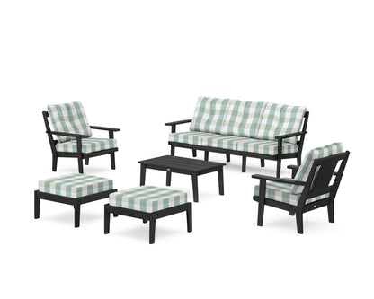 POLYWOOD® Prairie 6-Piece Lounge Sofa Set in Black / Buffalo Plaid Glacier Spa