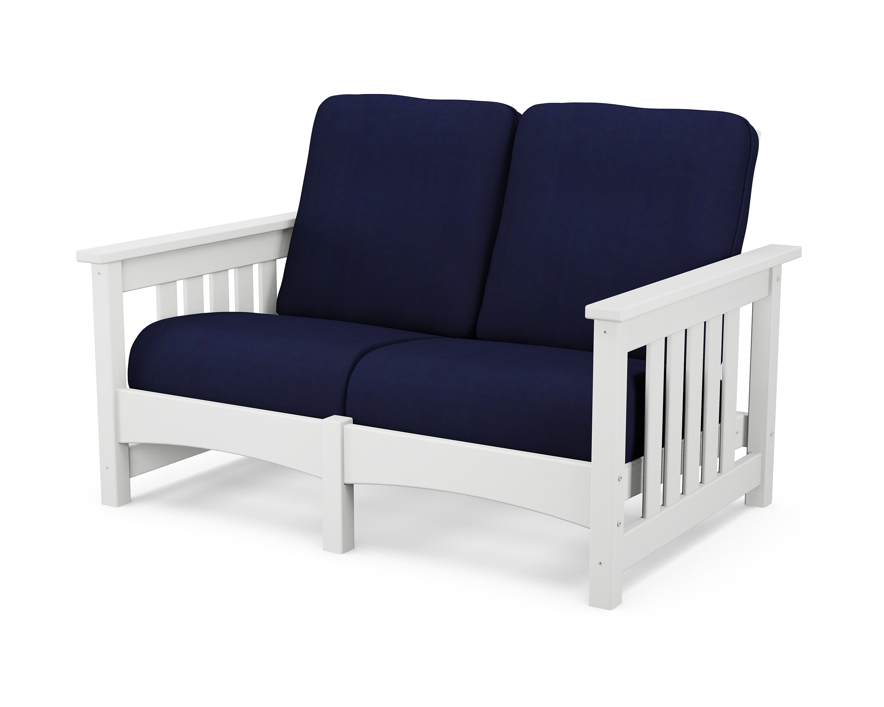 POLYWOOD® Club Mission Loveseat in White / Navy