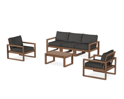 POLYWOOD® EDGE Sectional 4-Piece Deep Seating Set with Sofa in Teak / Spectrum Carbon