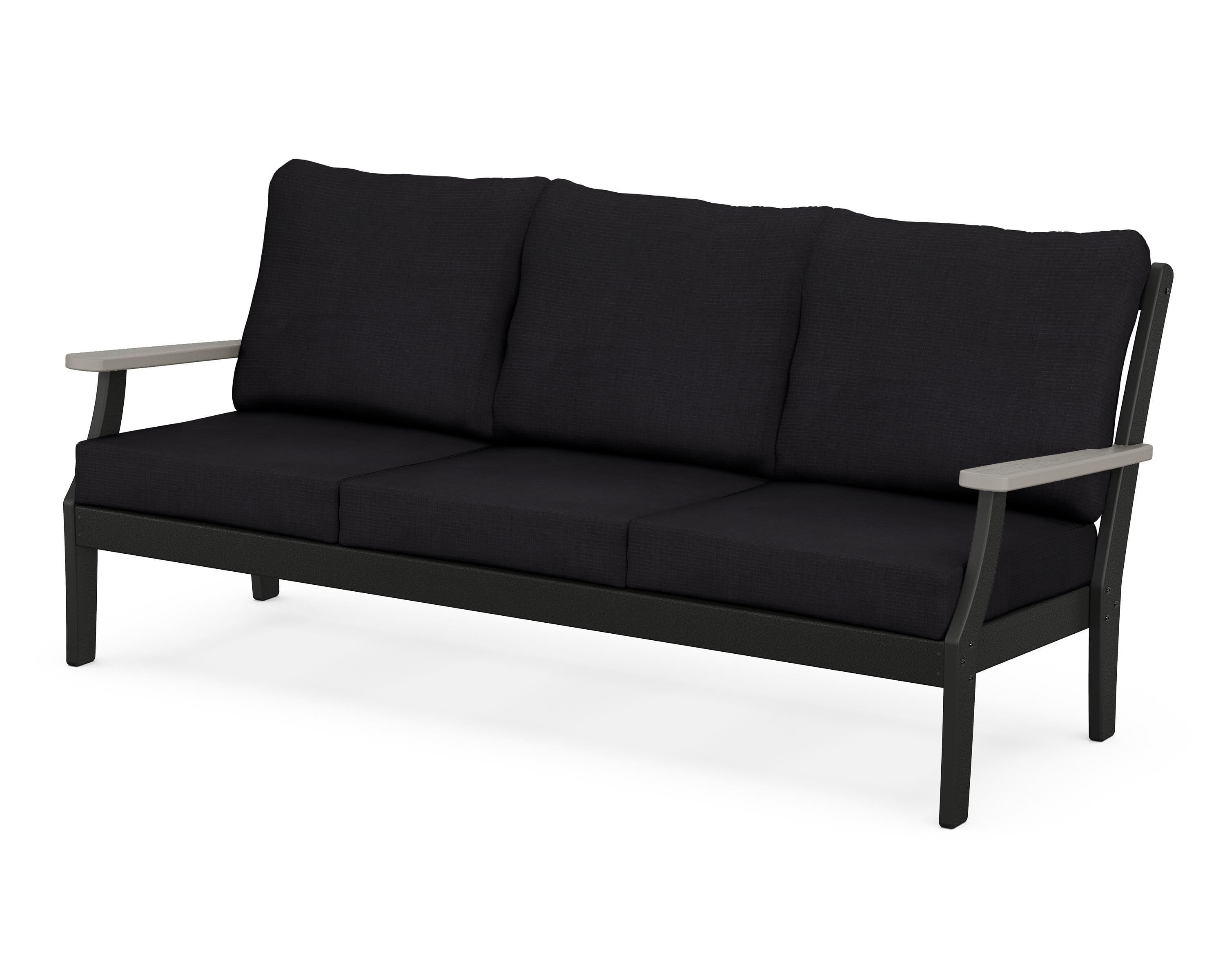 POLYWOOD® Braxton Deep Seating Sofa in Black / Driftwood / Midnight Linen