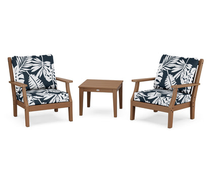 Country Living Wovendale 3-Piece Deep Seating Set in Teak / Leaf Marine Indigo