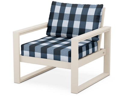POLYWOOD® EDGE Club Chair in Sand / Buffalo Plaid Marine Indigo