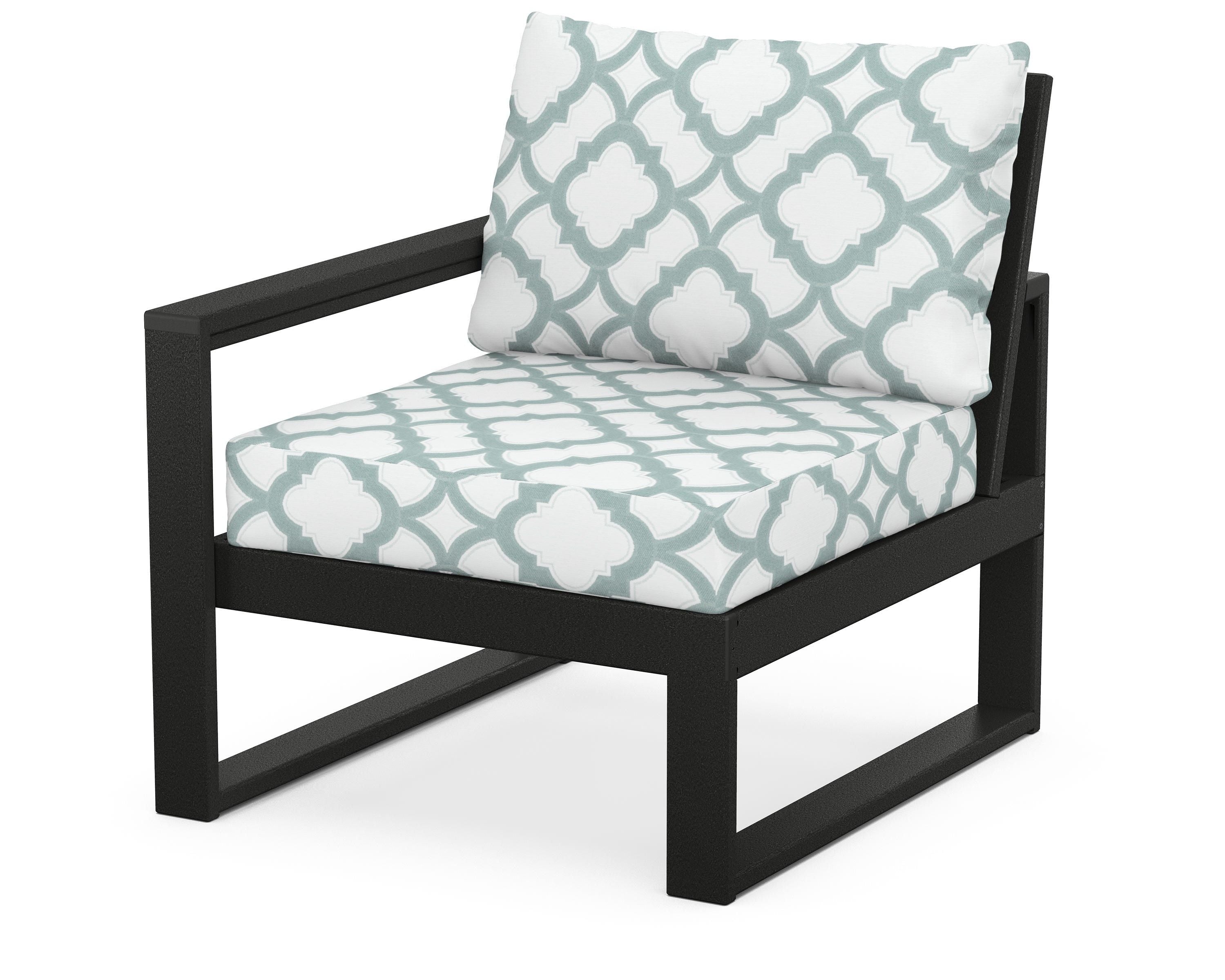 POLYWOOD® EDGE Modular Left Arm Chair in Black / Trellis Glacier Spa