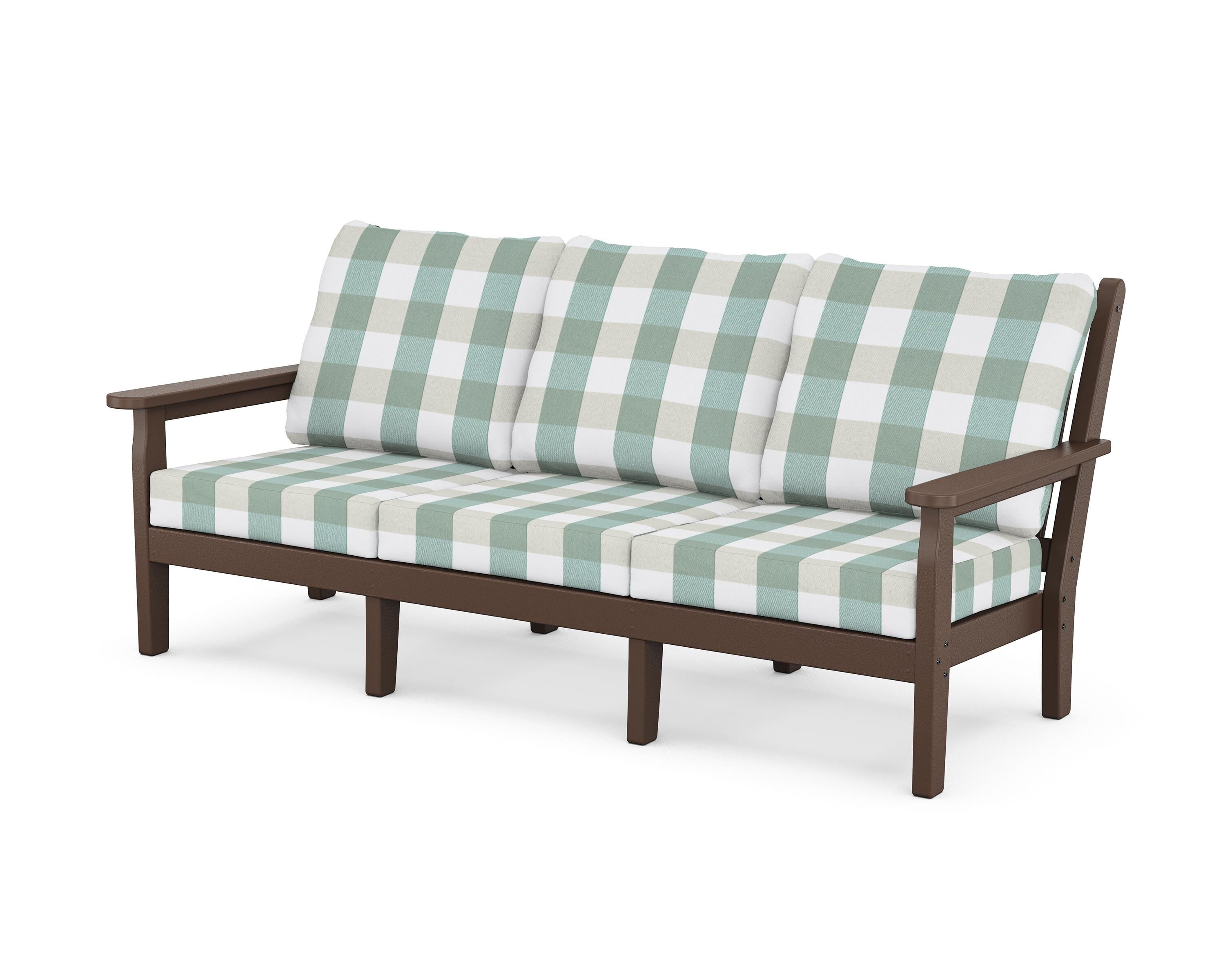 POLYWOOD® Chippendale Deep Seating Sofa in Mahogany / Buffalo Plaid Glacier Spa