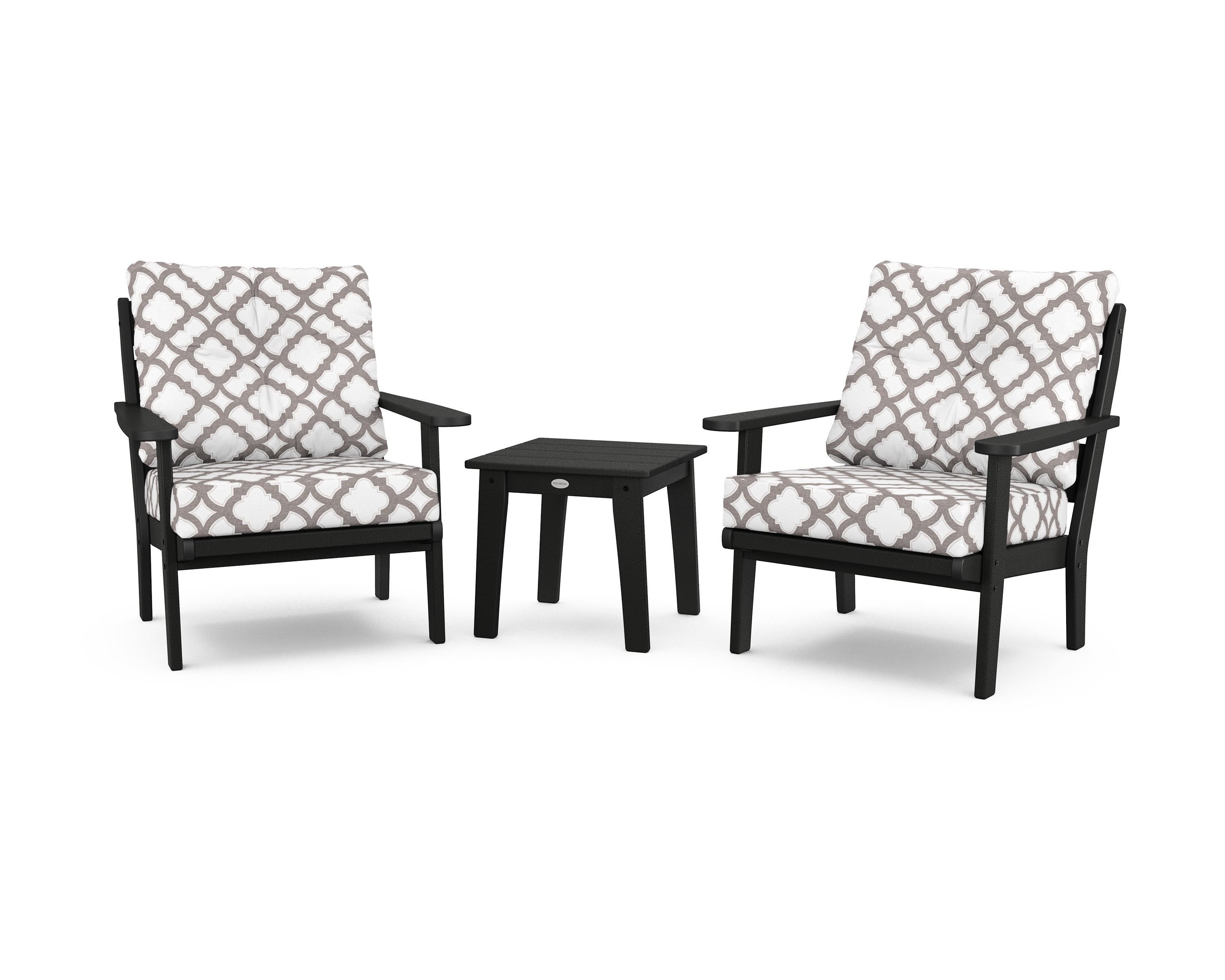 POLYWOOD® Lakeside 3-Piece Deep Seating Chair Set in Black / Trellis Grey Mist