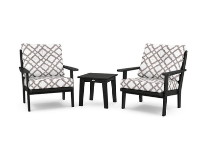 POLYWOOD® Lakeside 3-Piece Deep Seating Chair Set in Black / Trellis Grey Mist