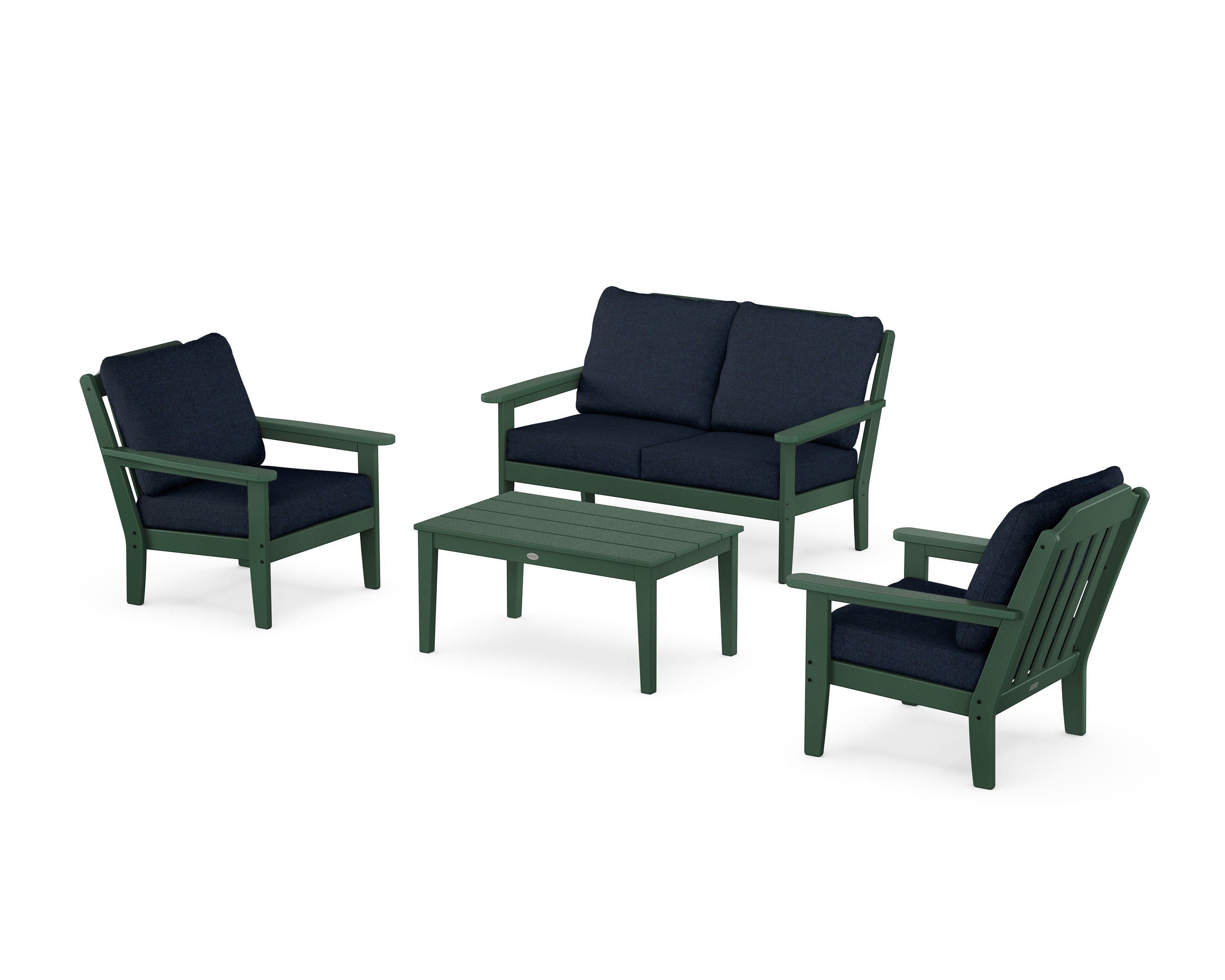 Country Living Cottage 4-Piece Deep Seating Set with Loveseat in Green / Marine Indigo