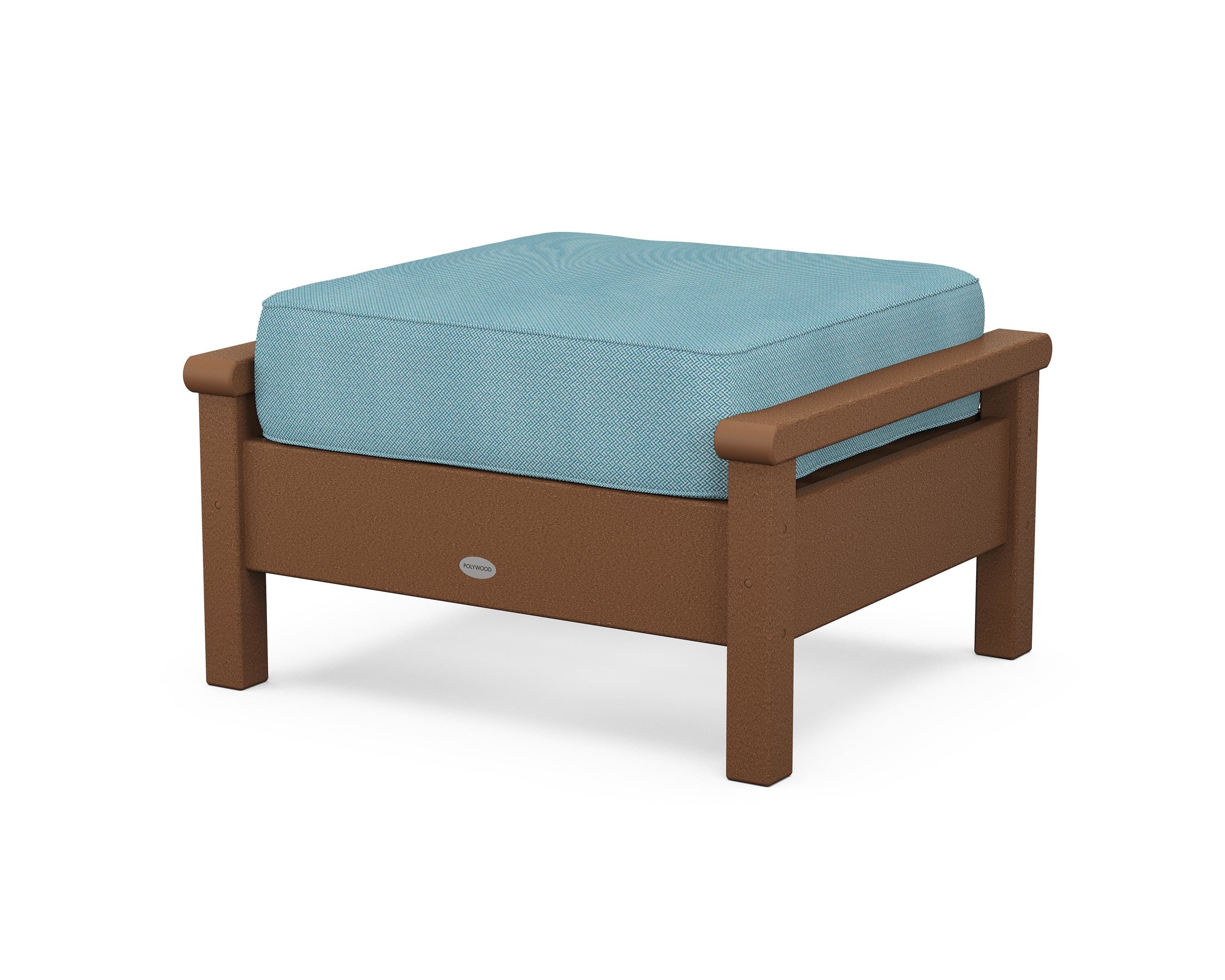 POLYWOOD® Harbour Deep Seating Ottoman in Teak / Lattice Sky Blue