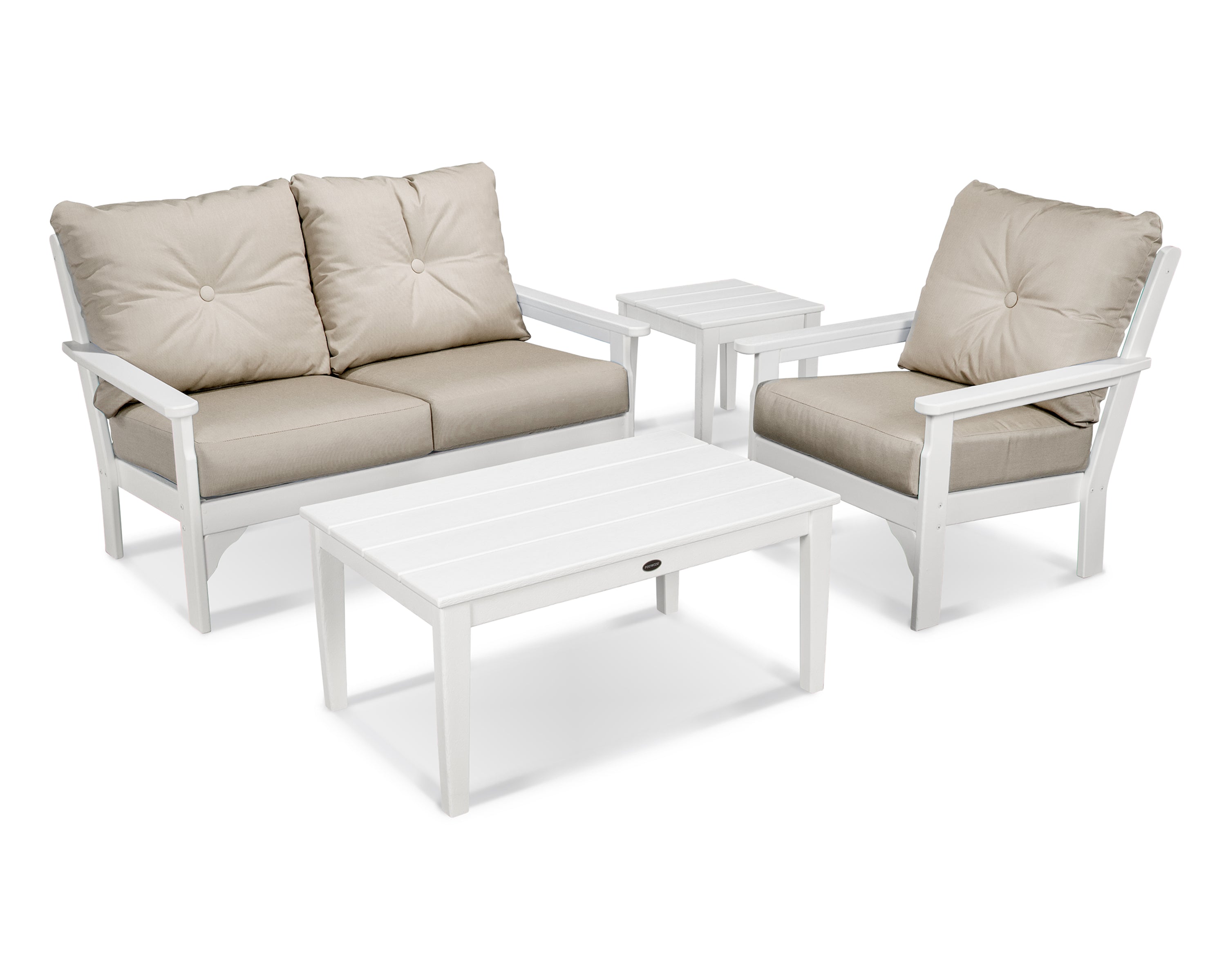 POLYWOOD® Vineyard 4-Piece Deep Seating Set in White / Cast Ash