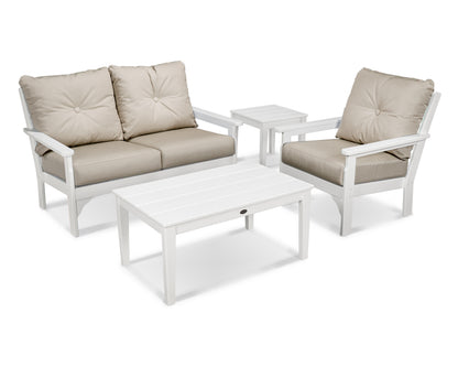 POLYWOOD® Vineyard 4-Piece Deep Seating Set in White / Cast Ash